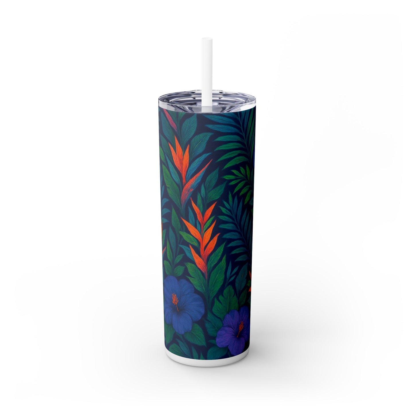 Midnight Flower Navy, Skinny Matte Tumbler with Straw - 20oz Beach Vibes