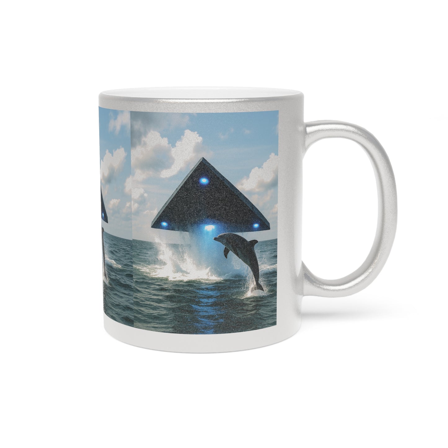 Tropical Metallic Mug, Gold or Silver - UFO and Dolphin