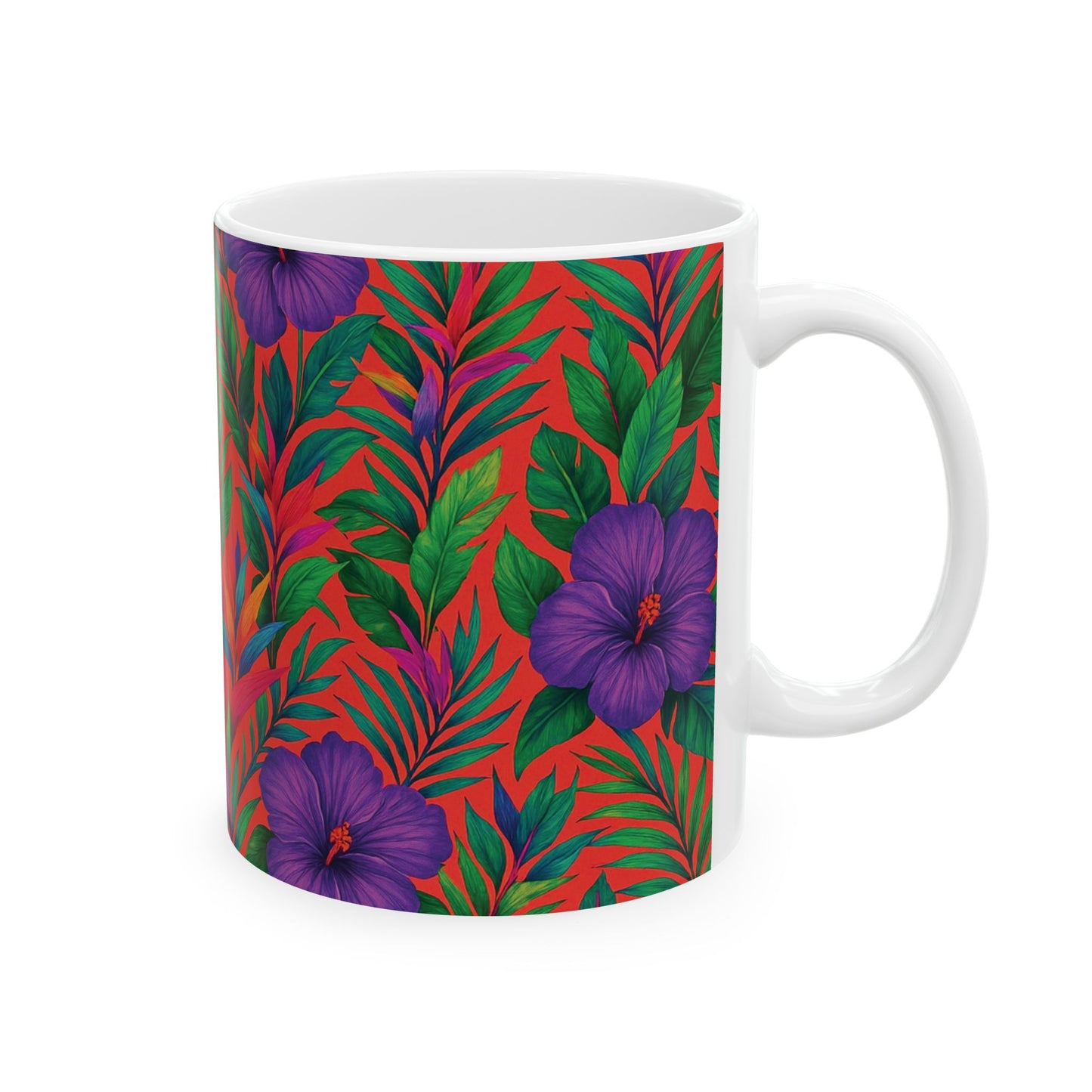 Ceramic White Mug - 11oz & 15oz, Midnight Flower Coral