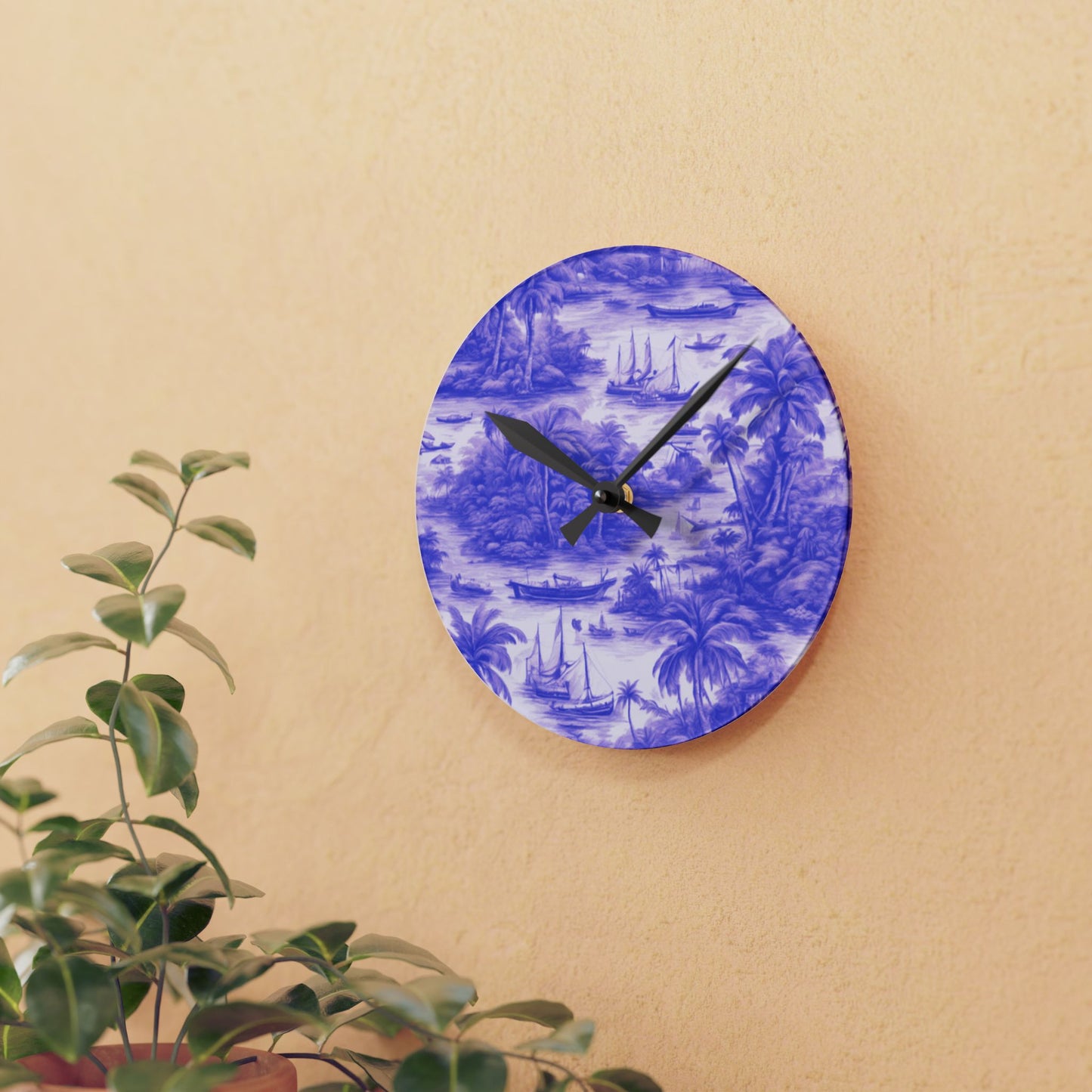 Acrylic Wall Clock, Tropical Toile #1/Purple, 4 Variants