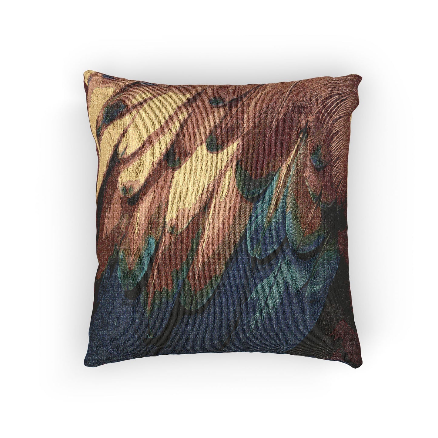Woven Pillow, 17"W x 18"L ~ Rainforest Parrot Macaw Feathers