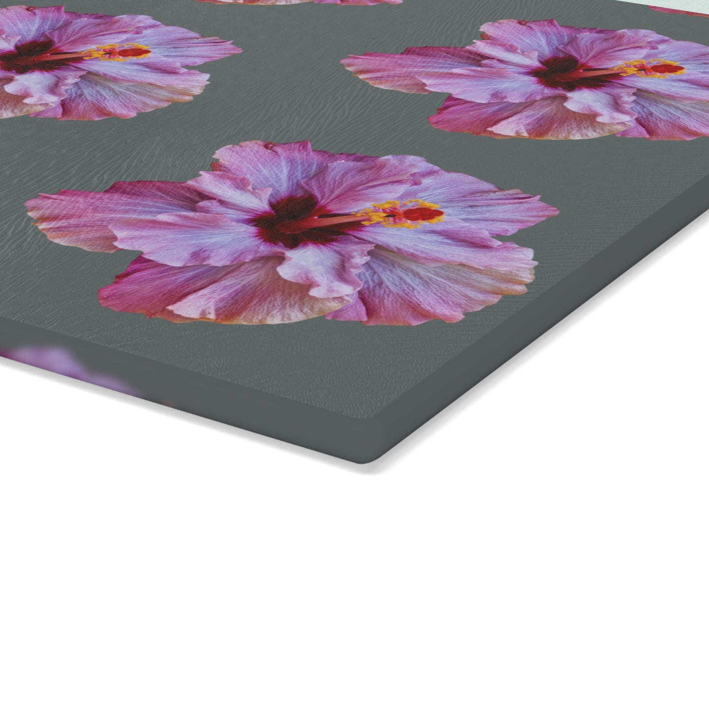 Glass Cutting Board, 2 sizes - Real Purple Hibiscus/Dark Grey