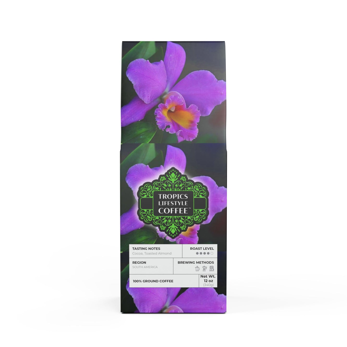 Midnight Surf Blend™ (Medium-Dark Roast) Specialty Grade Craft Coffee , Religious / Real Purple Orchid