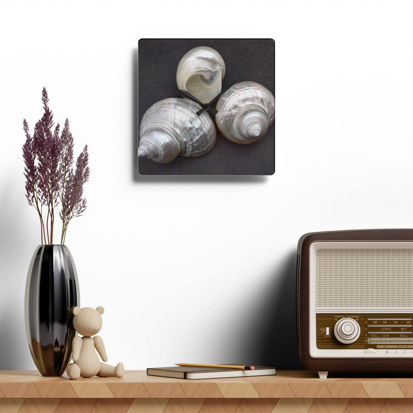 Acrylic Wall Clock, White Nautilus Trio, Variants