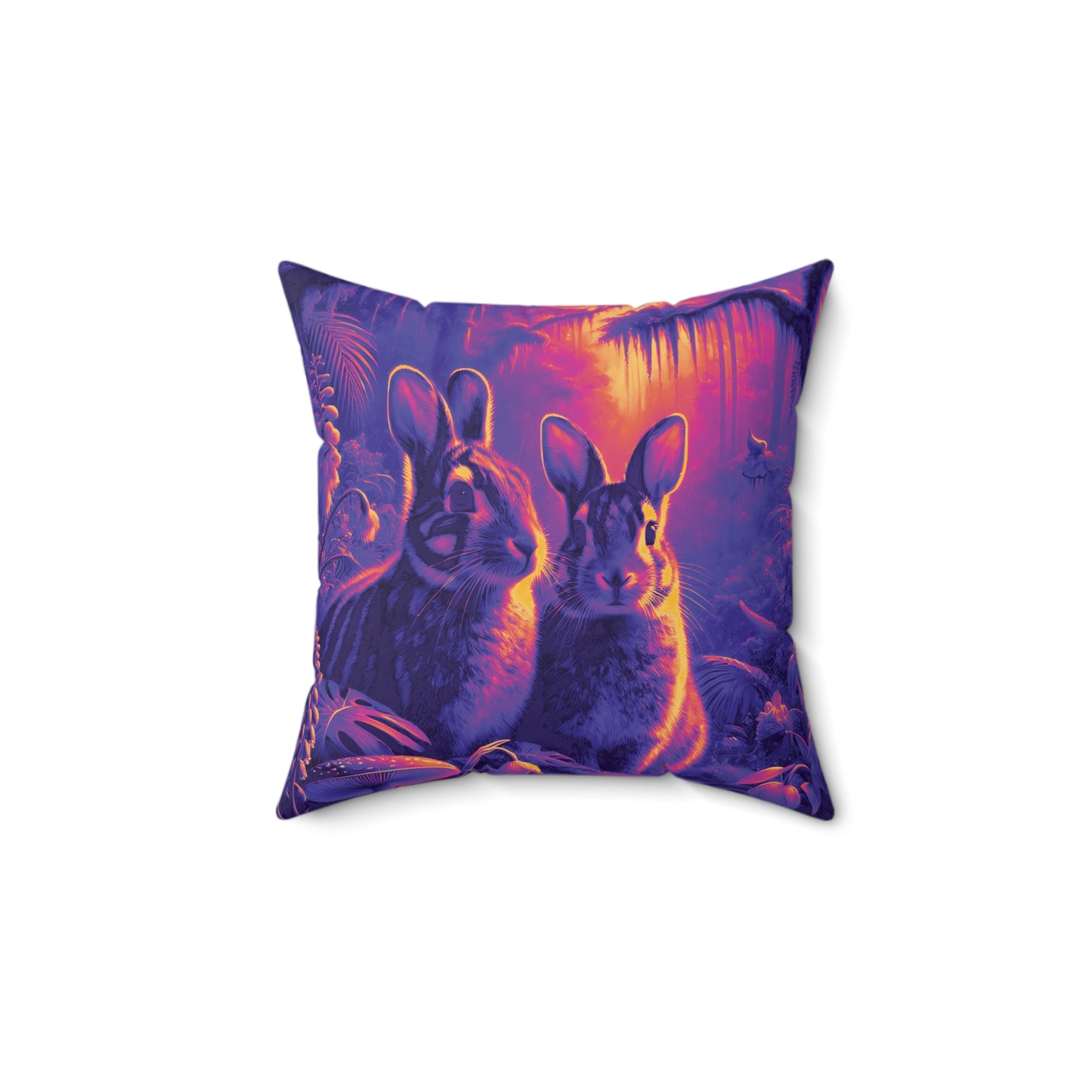 Decorative Pillow - Accent Cushion, 4 Sizes /Tropical Sumatran Rabbits/Purple Pop