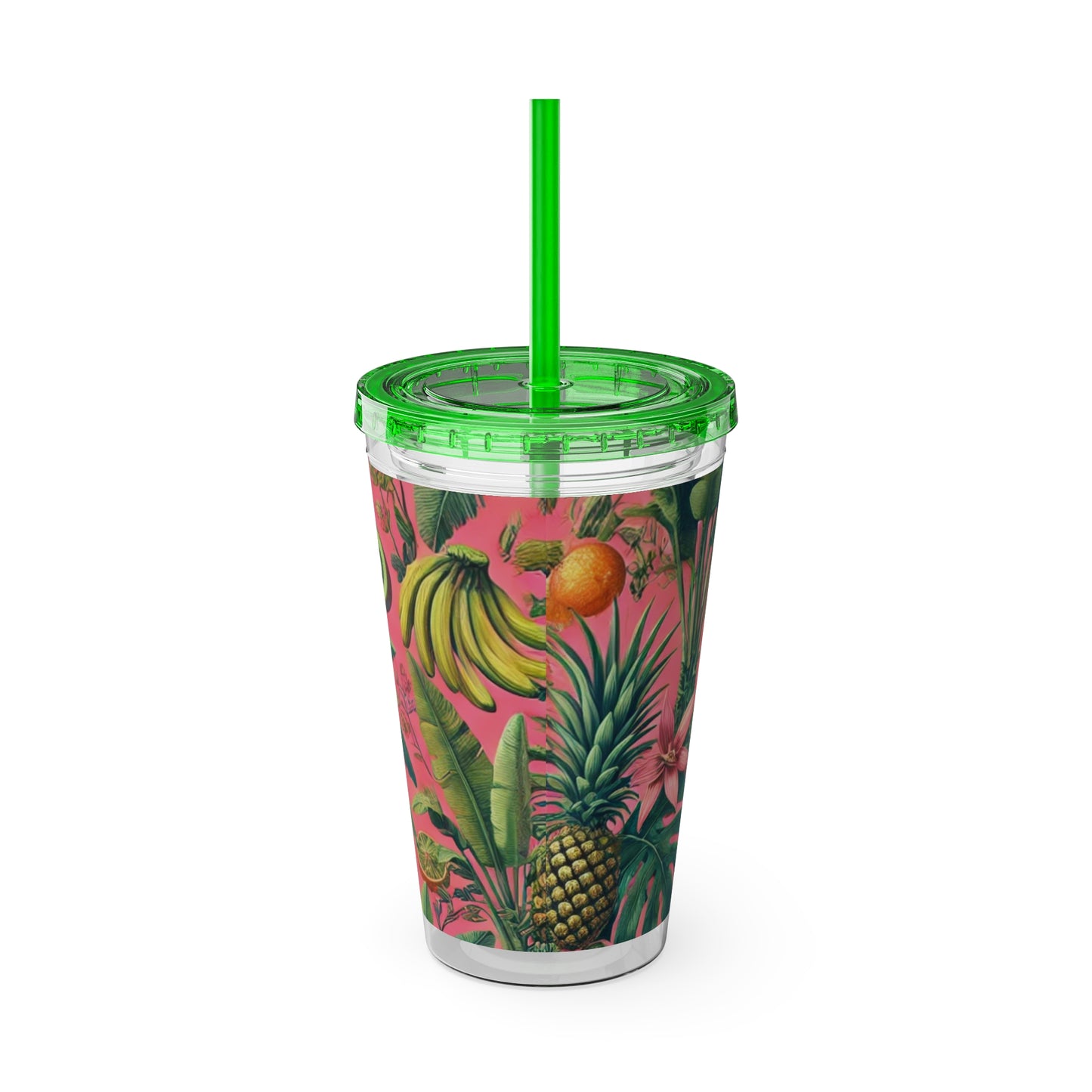 Tropical Tumbler with Straw | 16oz Colorful Travel Cup / More Tropical Fruit, Coral