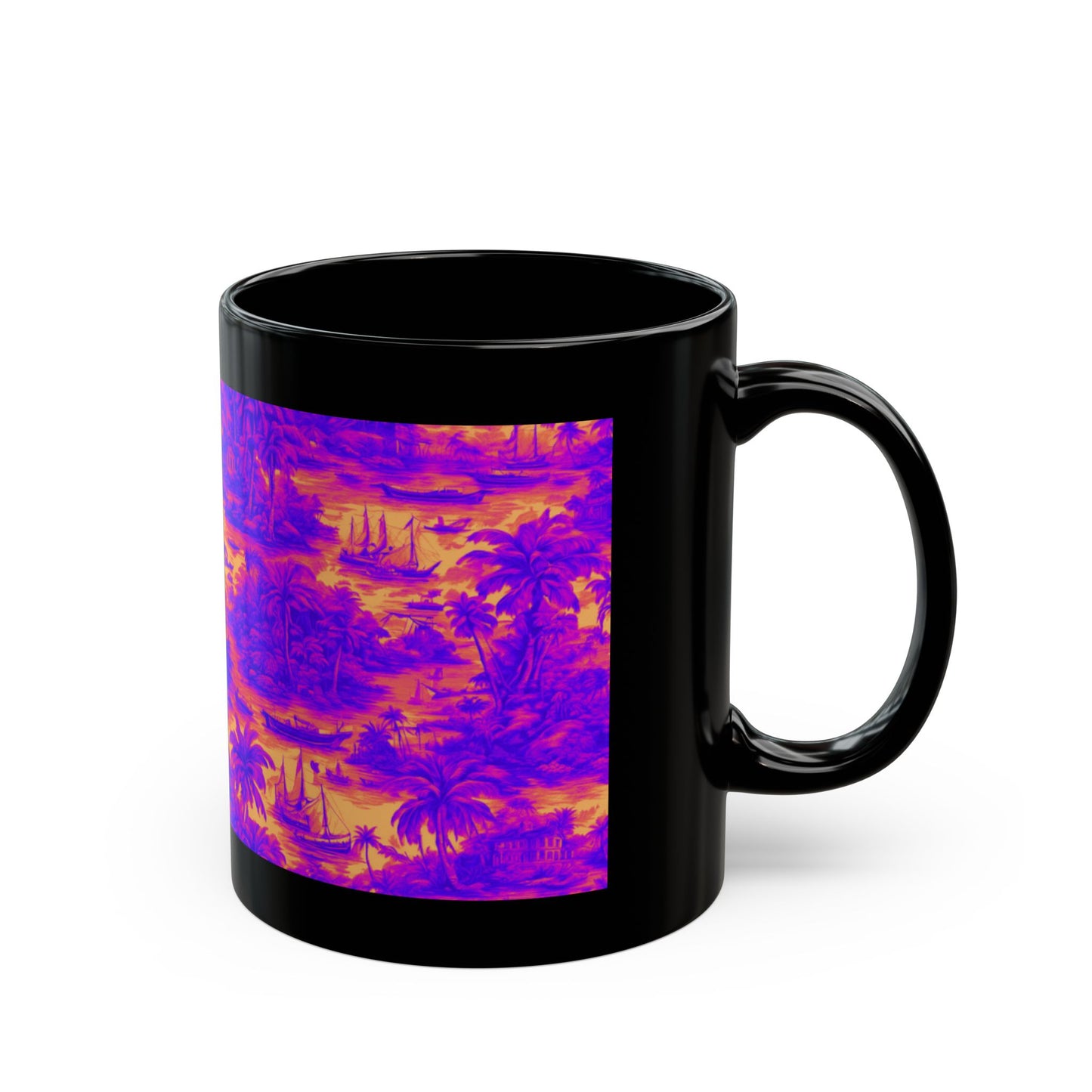 Black Mug (11oz, 15oz), Crazy Cool Tropical Toile