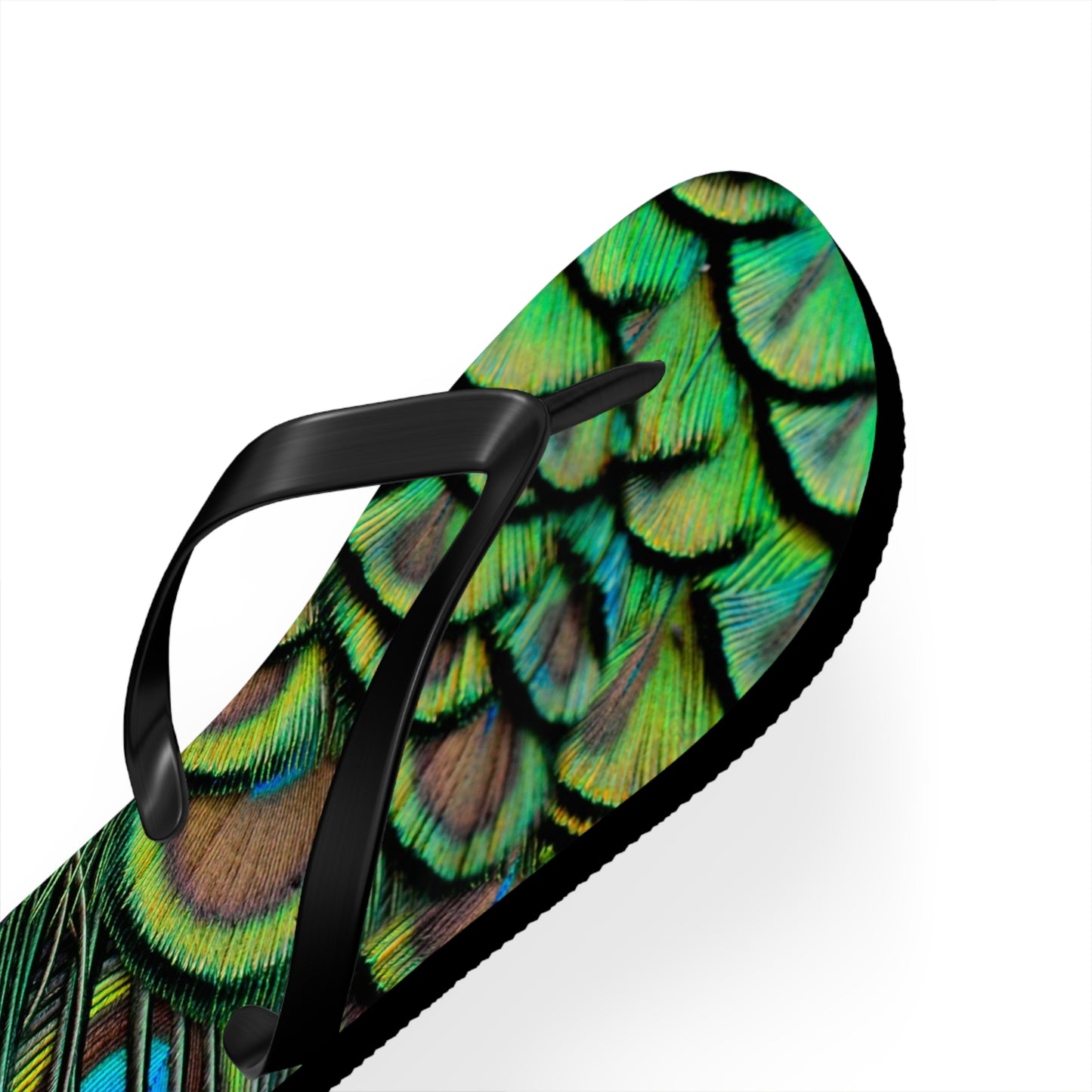 Flip Flops - Brilliant Green Peacock Feathers