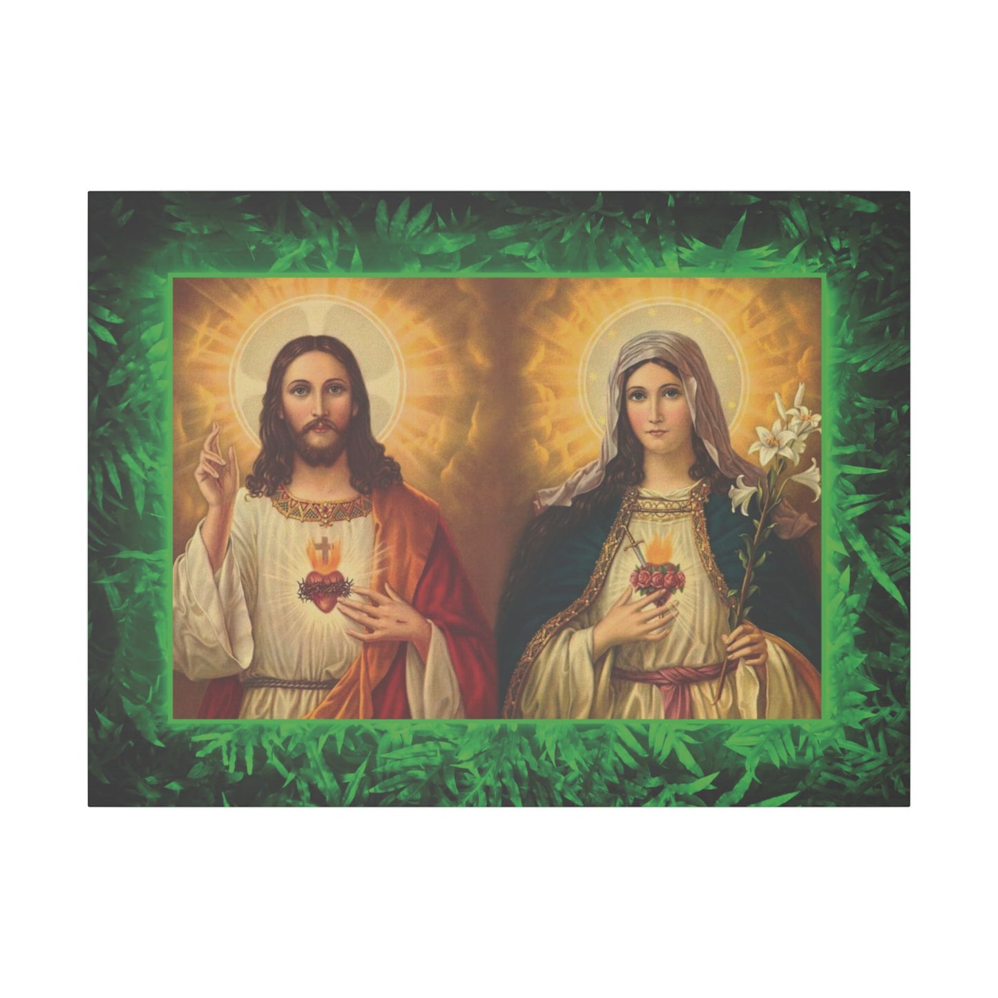 "Tropical Glow Jesus and Mary" Religious Canvas Artwork - Stretched Canvas Print / Byzantine Icons