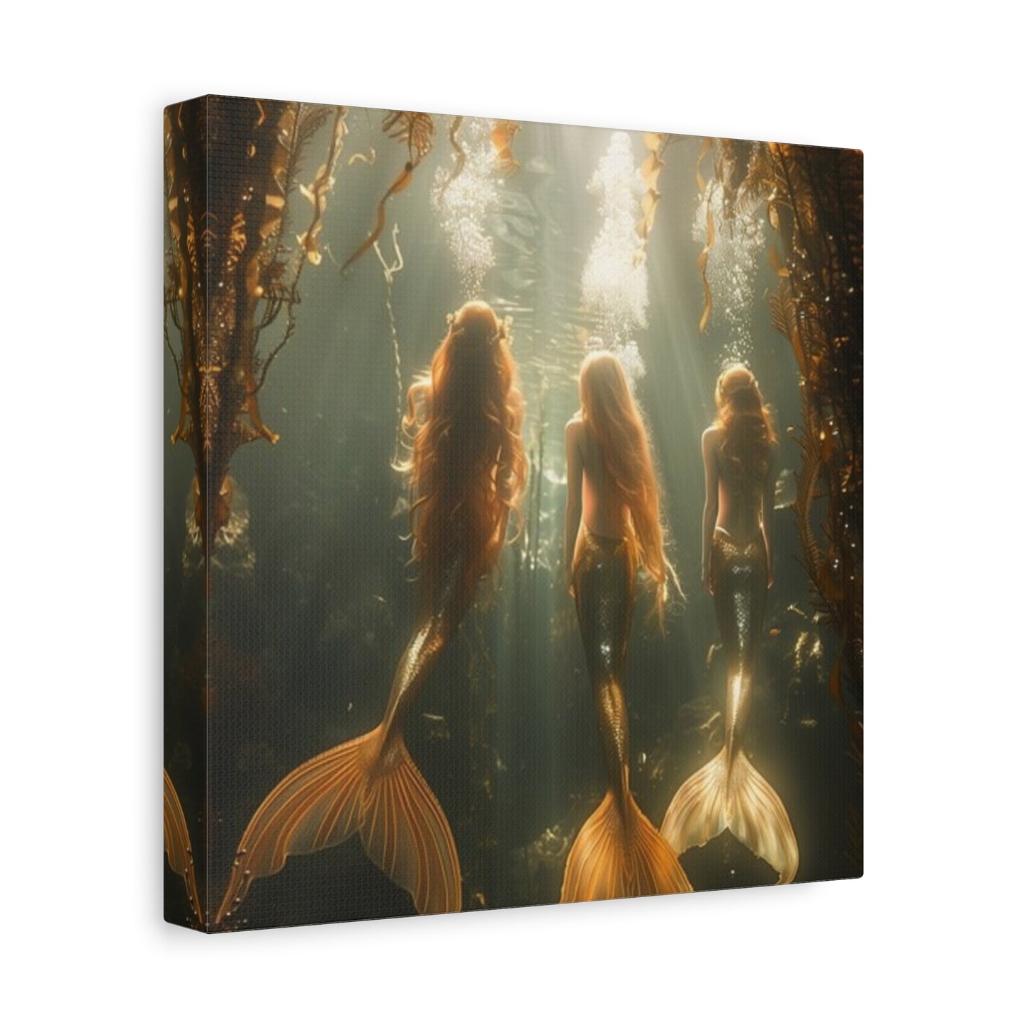 Mermaid-Themed Matte Canvas Wall Art - Enchanting Underwater Scene / Three Mermaid Sisters