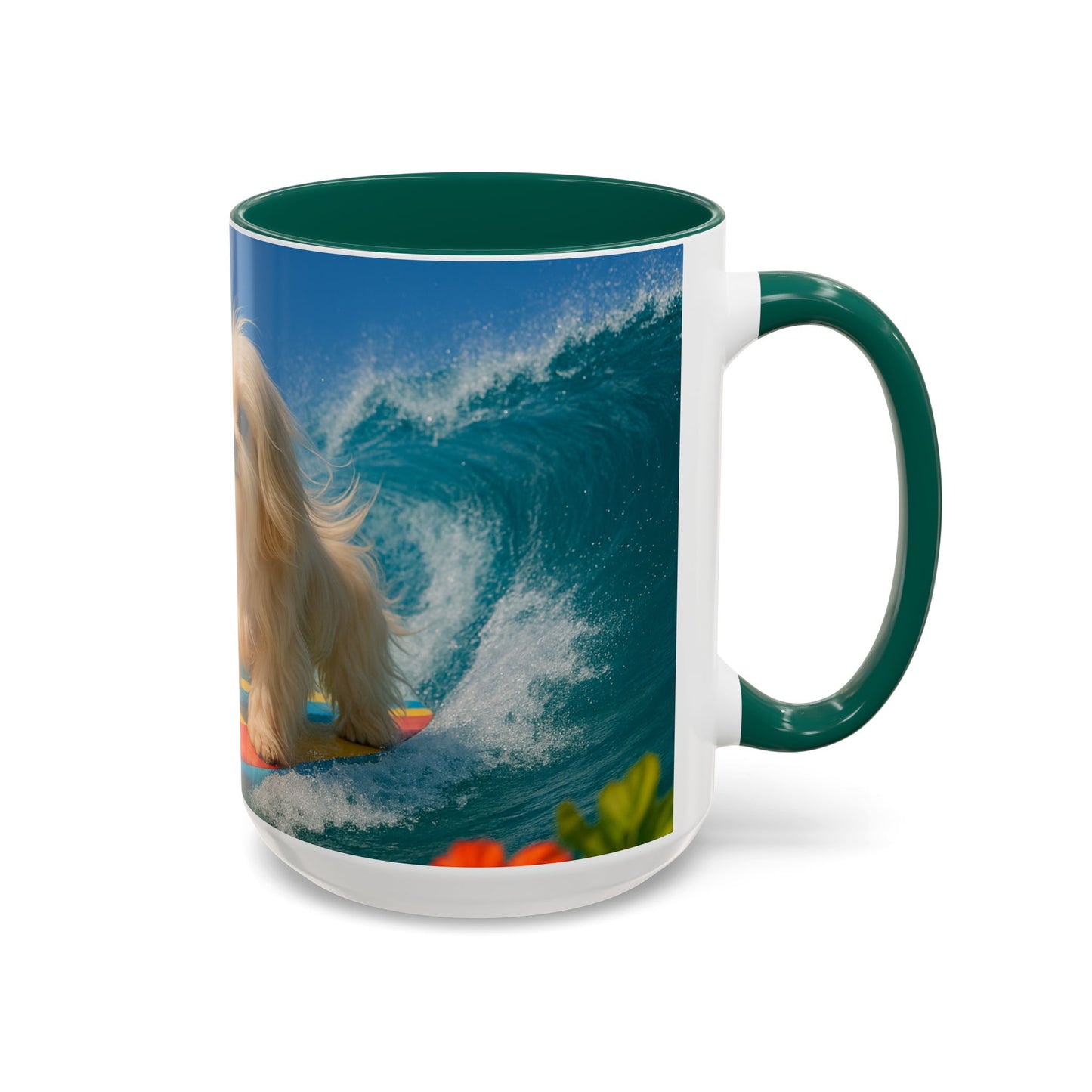 Vibrant Beach Coffee Mug - 11oz & 15oz / Puppy Ariel the Dog Surfer