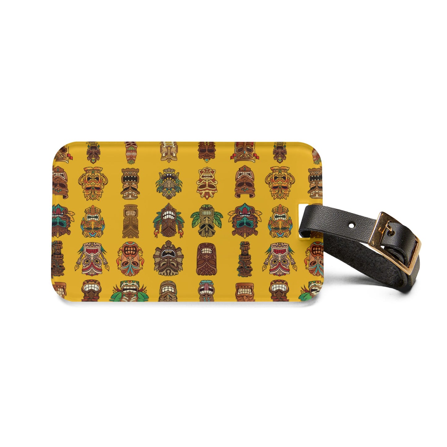Luggage Tag - Tiny Tiki Dudes, Yellow