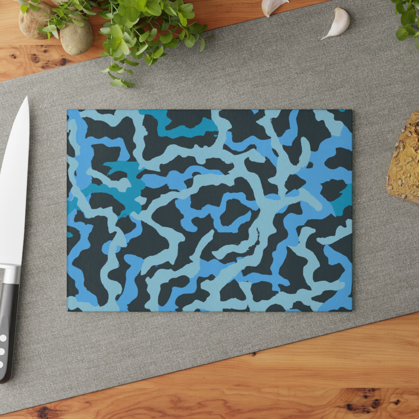 Glass Cutting Board, 2 sizes - Coral Threads/Blue