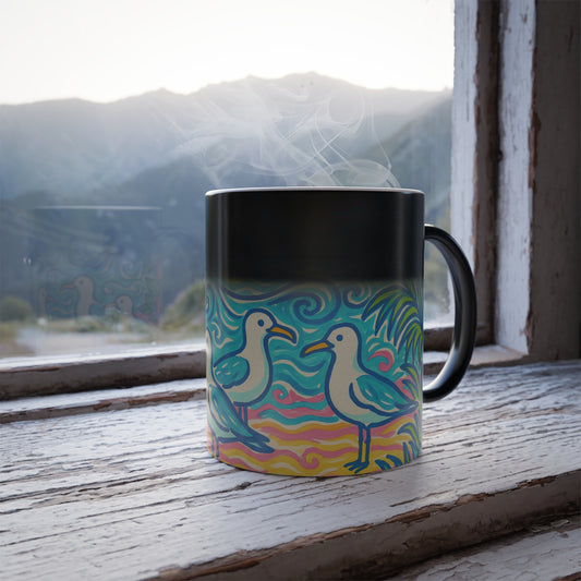Color Morphing Mug, 11oz, Tropical Beach Seagulls
