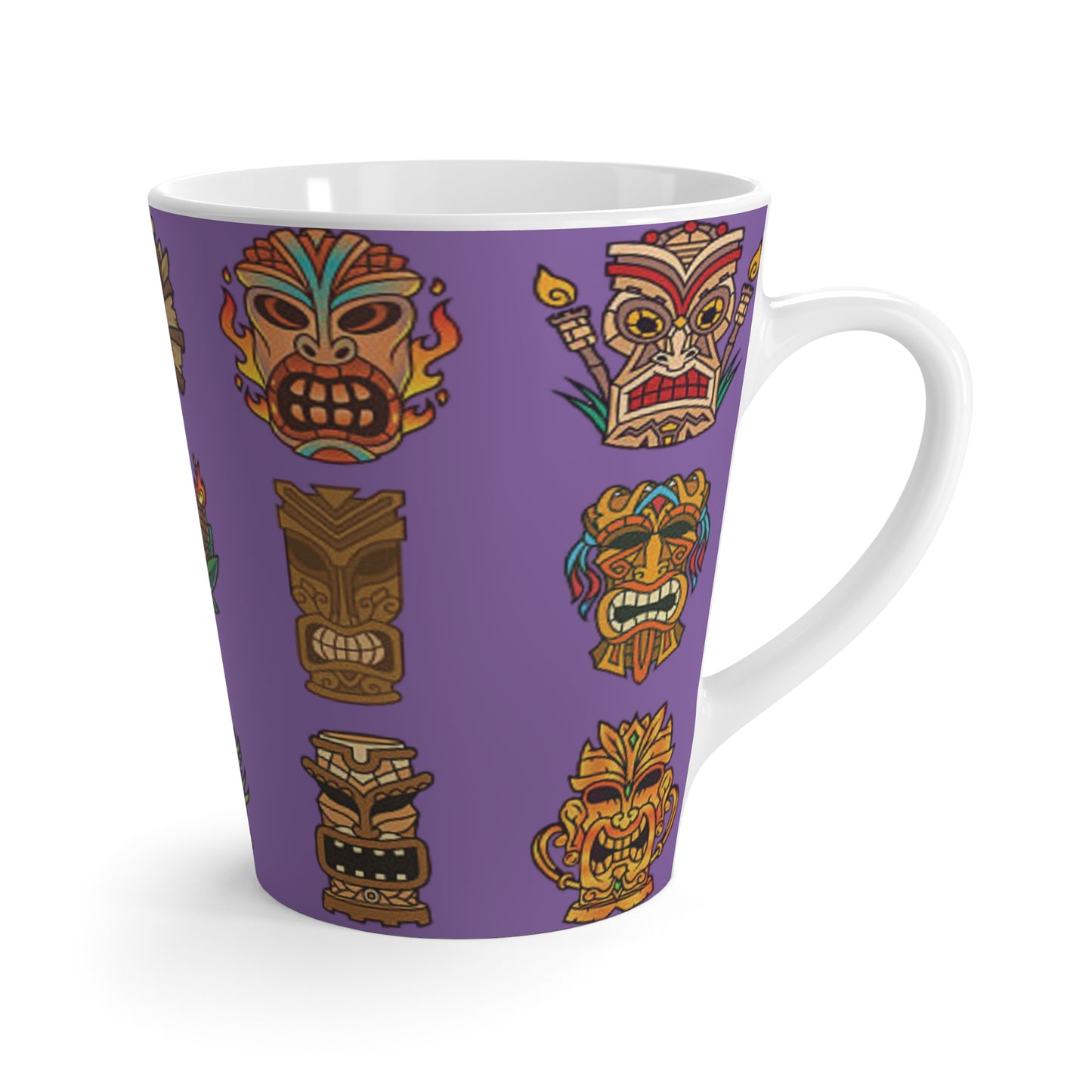 Latte White Mug - Tiny Tiki Dudes, Lt. Purple