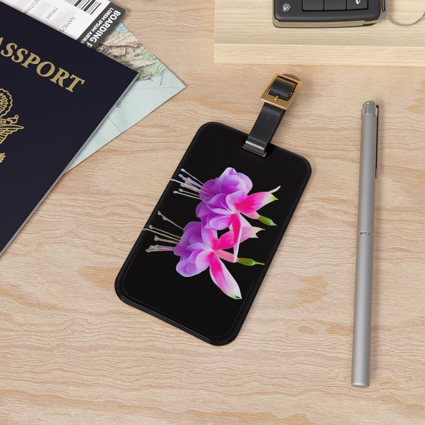 Luggage Tag - Two Fuchsias / Black