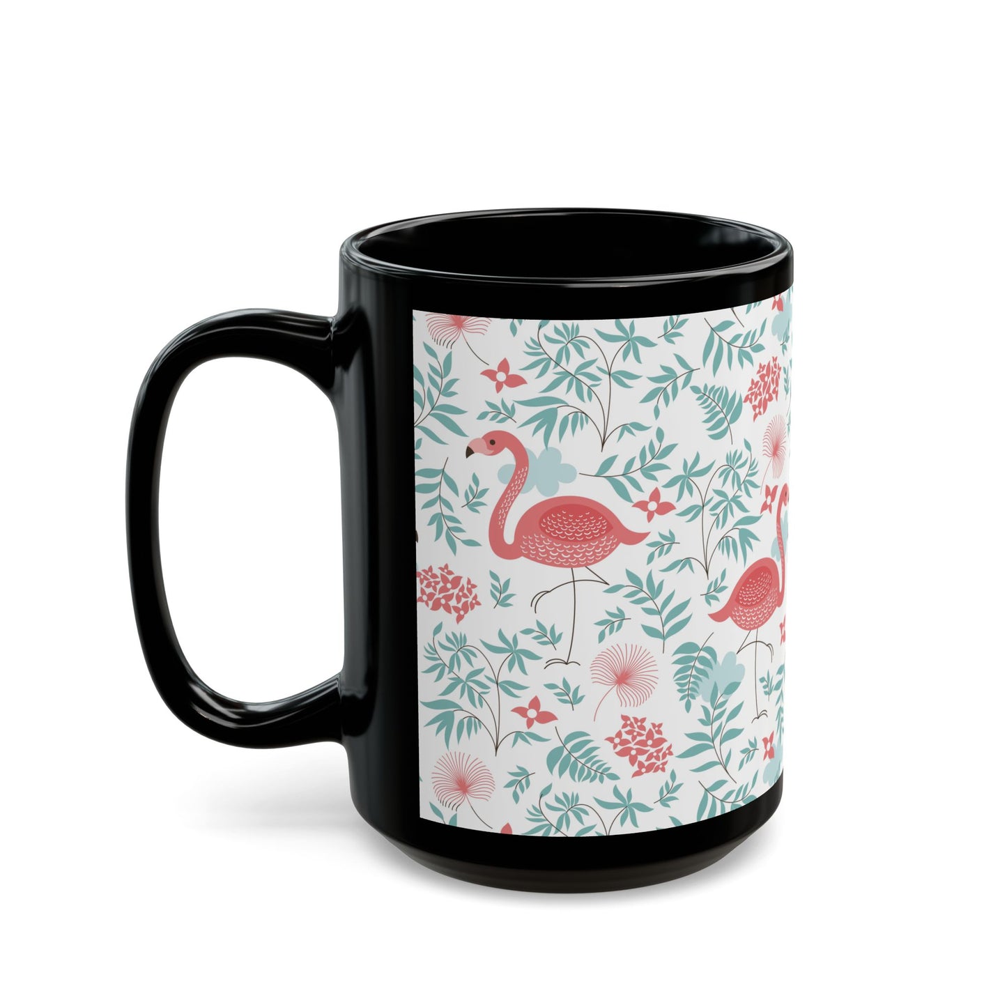 Black Coffee Mug - Happy Flamingos