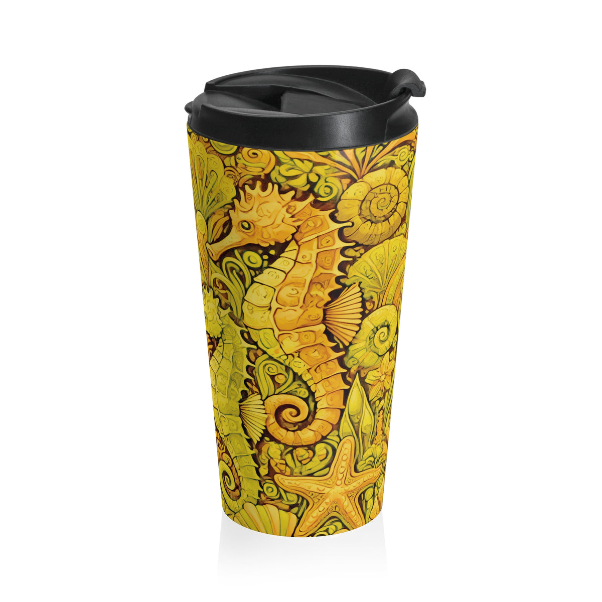 15 oz. Stainless Steel Travel Mug / Seahorse Trio Yellow