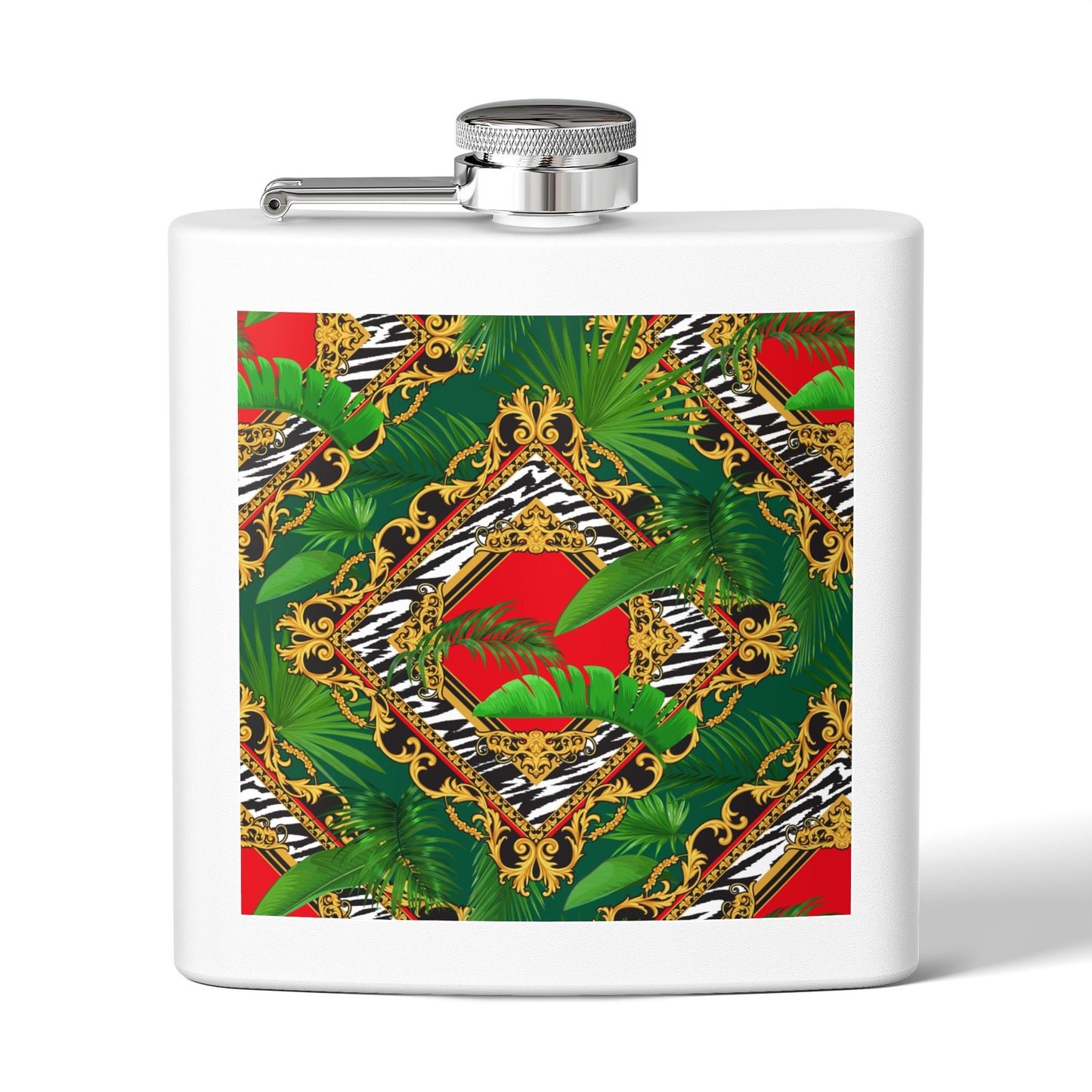 Tropical Stainless Steel 6 oz. Flask, Many Colors  – Jungle Royale, Red