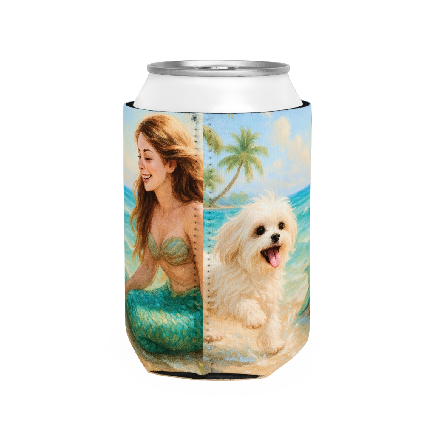 Puppy Ariel and Mermaid Can Cooler Sleeve - Perfect for Outdoor Picnics