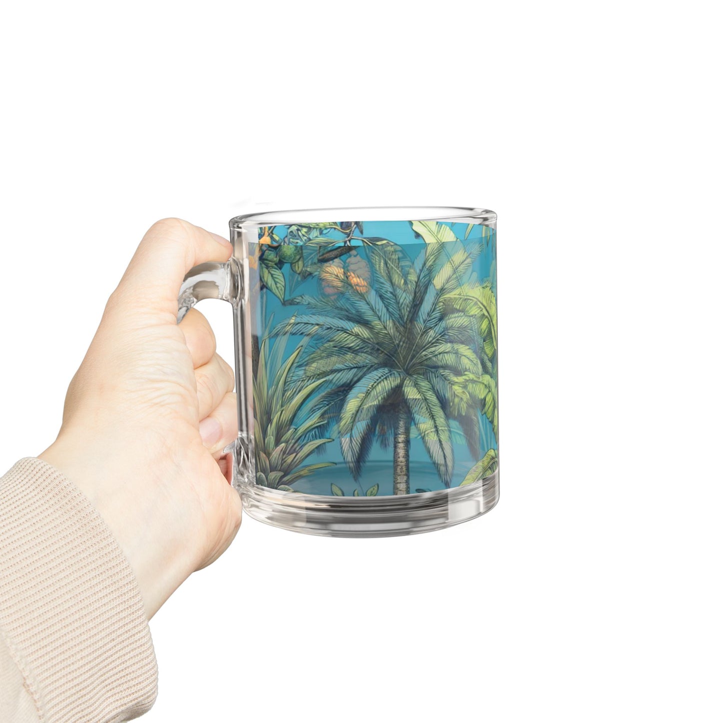 Tropical Fruit Blue Glass Mug - 10oz, Perfect for Beach Lovers