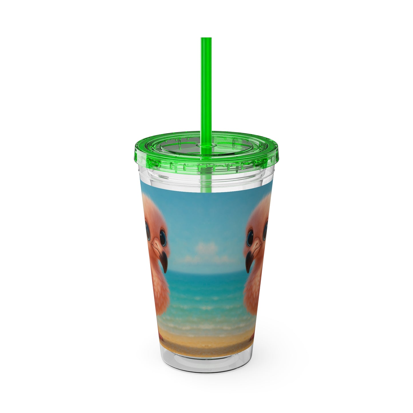 Tropical Tumbler with Straw | 16oz Colorful Travel Cup / Baby Flamingo