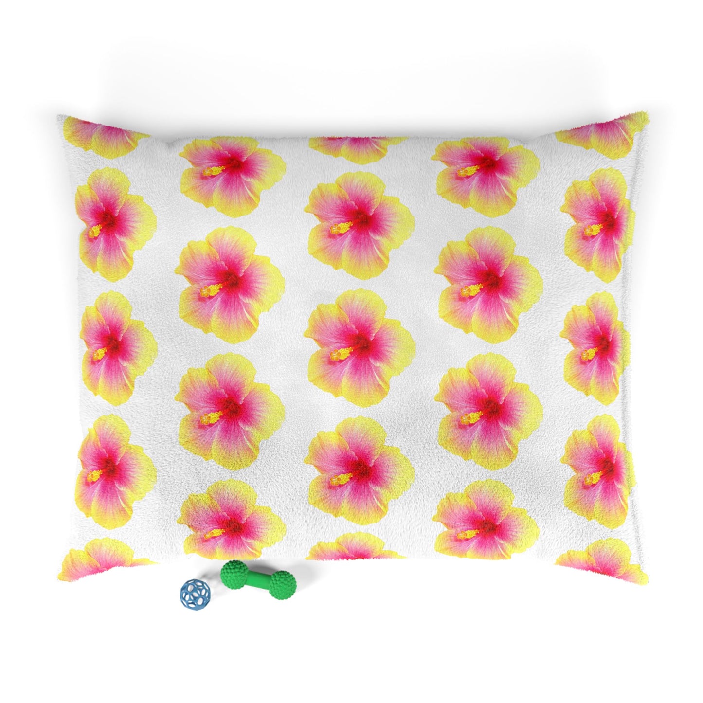 Pet Bed - Cozy and Fun Dog or Cat Bed for Beach Lovers / Real Yellow & Pink Hibiscus