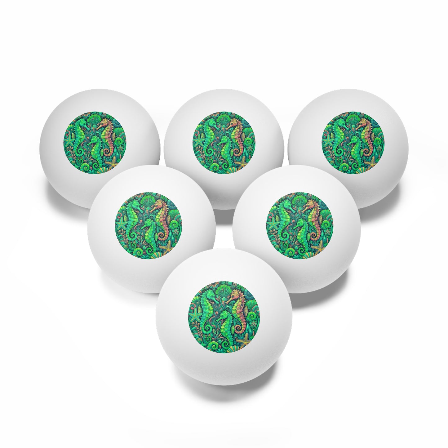 Tropical Paradise Ping Pong Balls - 6 Pack with Seahorse Trio/Hot Lime