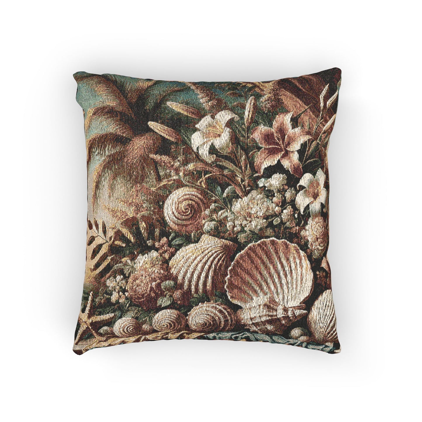 Woven Pillow, 17"W x 18"L ~ Shells and Flowers