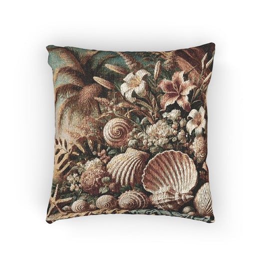 Woven Pillow, 17"W x 18"L ~ Shells and Flowers