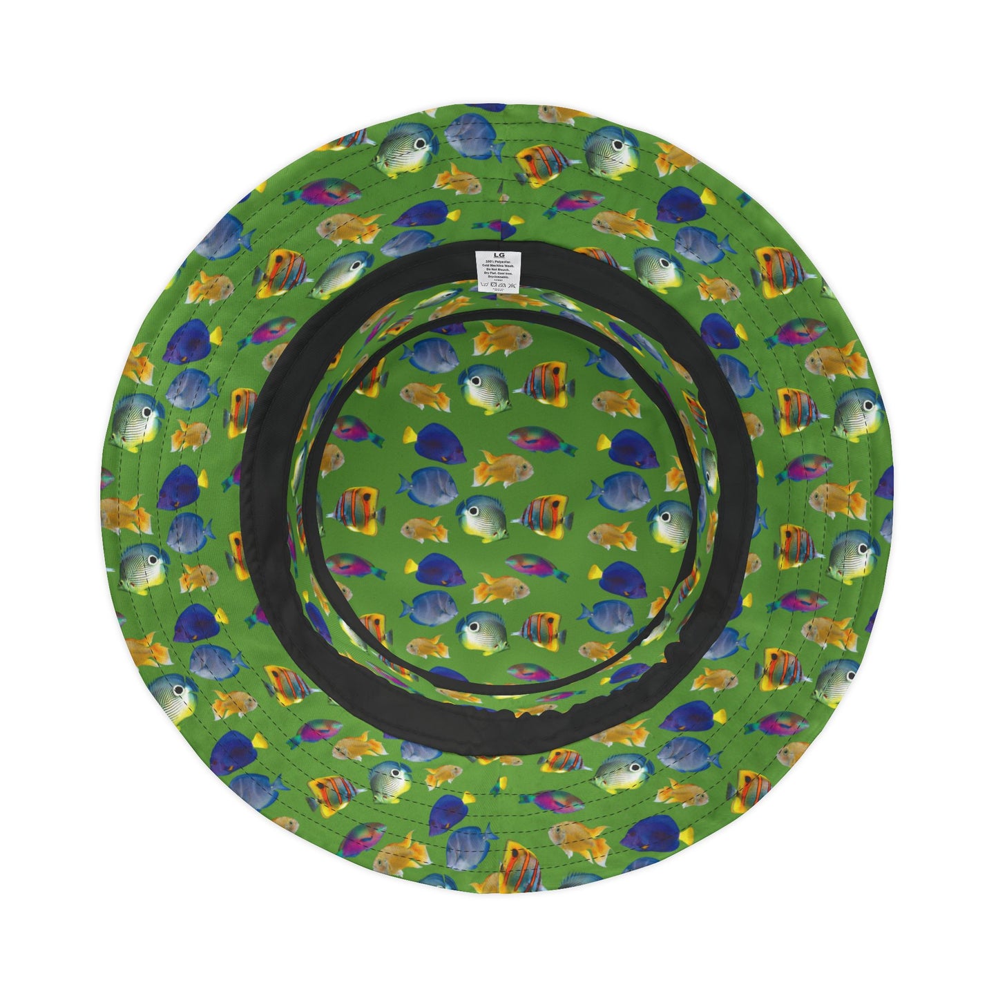 Tropical Polyester Bucket Hat, 2 Sizes - School of Fish / Light Green