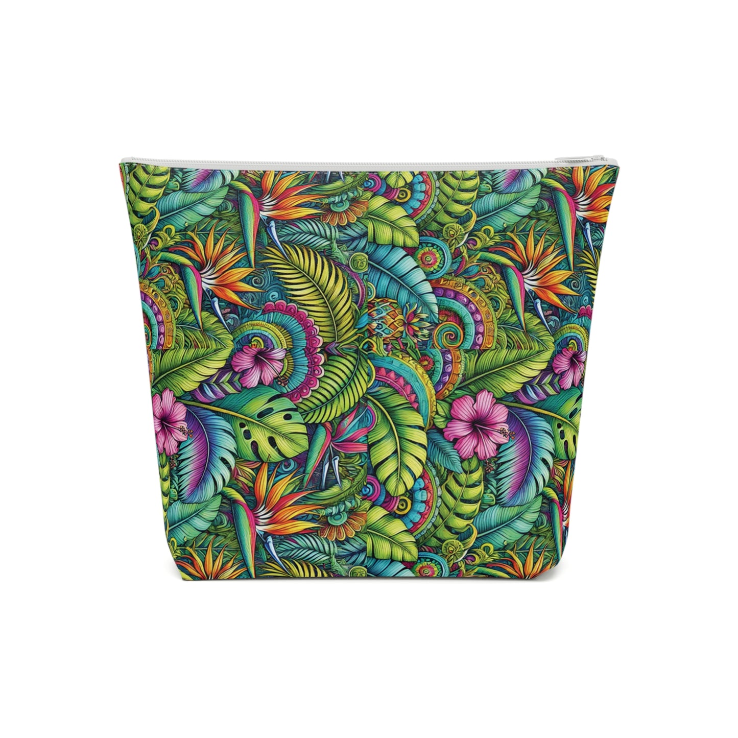 Tropical Cotton Cosmetic Bag, Makeup Pouch, 5 Sizes / Rainforest Blooms
