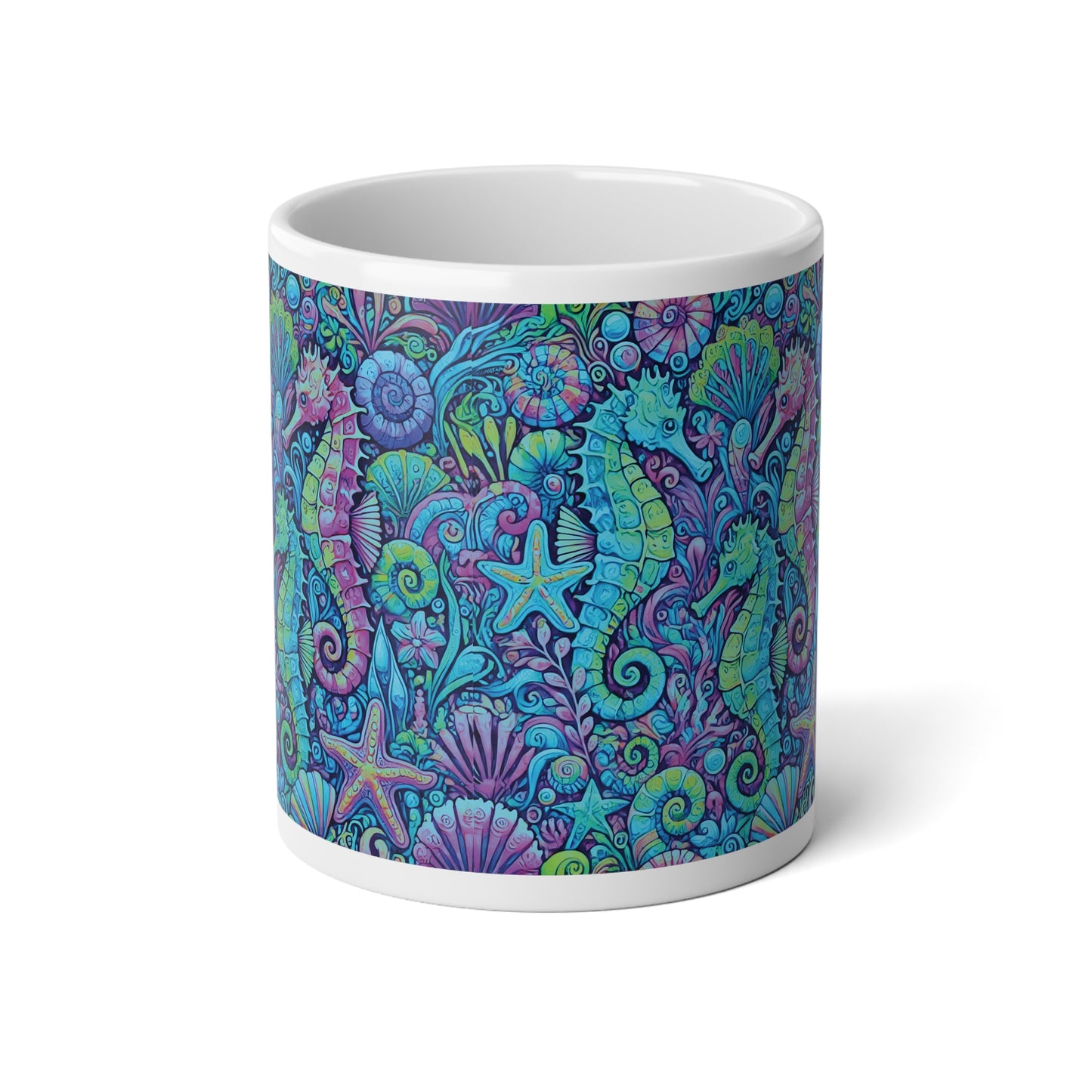 Jumbo Mug, 20 oz | Seahorse Trio, Turquoise Pop