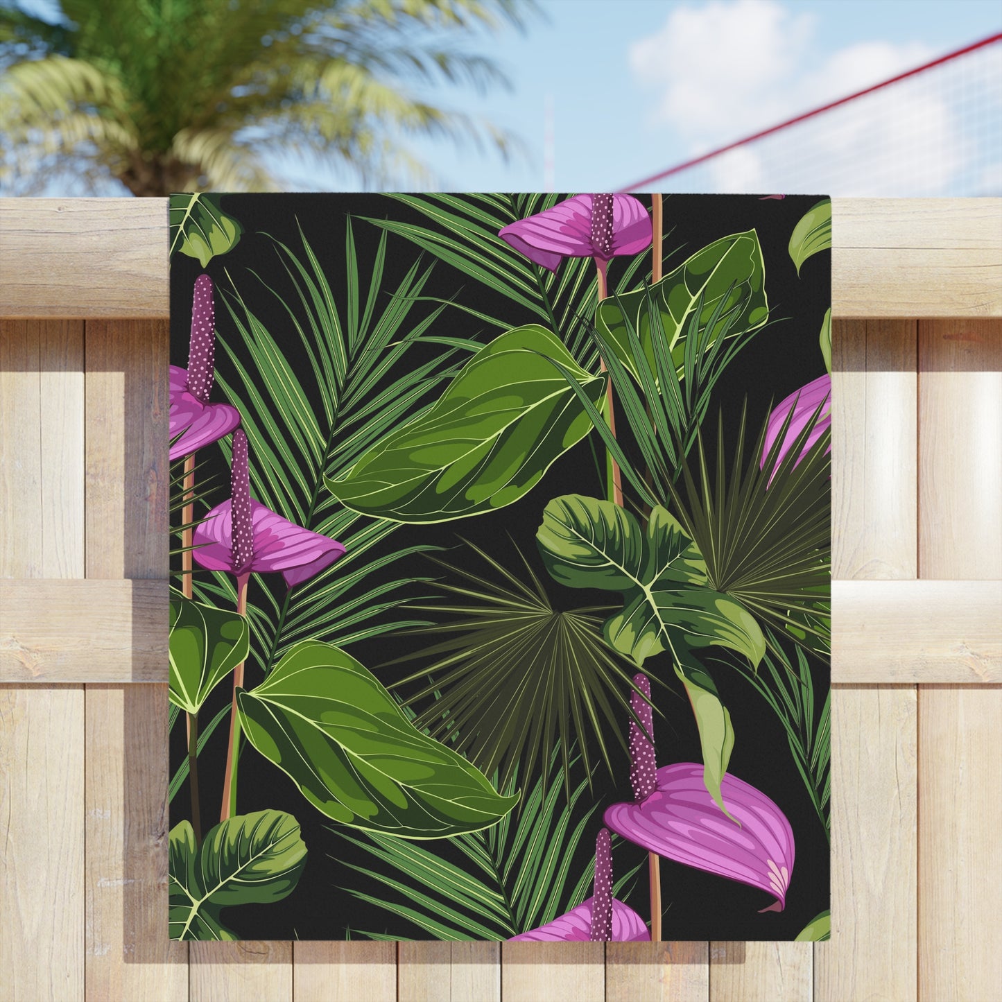 Vibrant Summer Beach Towels, 3 sizes – Tropical Flower Print for Sun Lovers / Anthurium and Palm