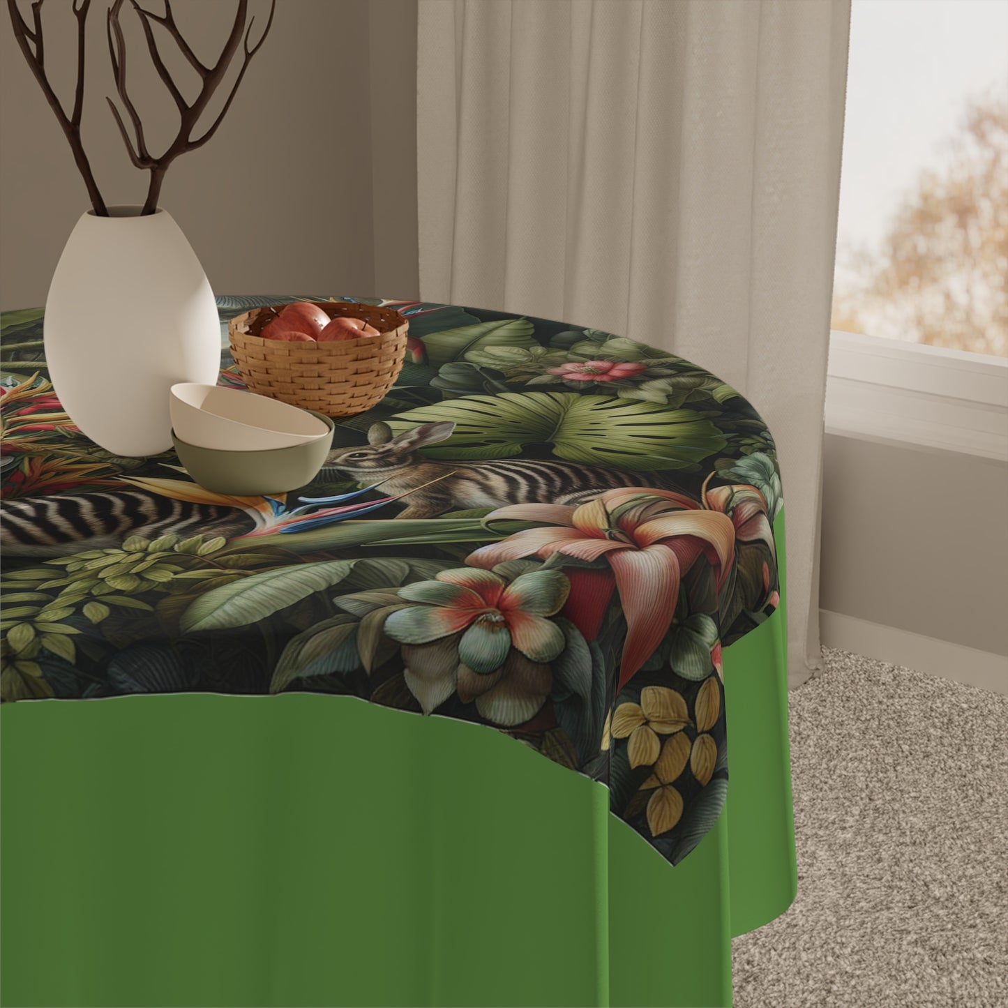Rainforest Rabbit Outing/Green Tablecloth, 55" x 55"