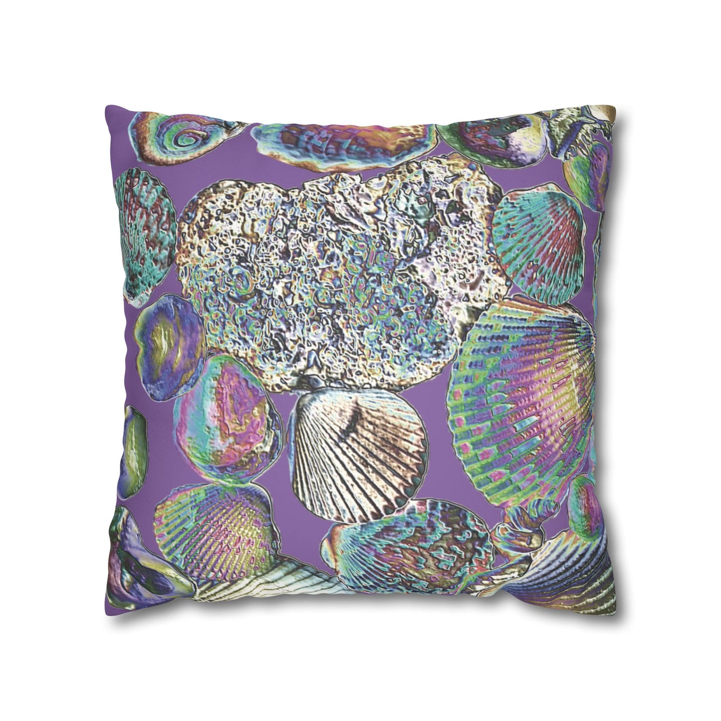 Faux Suede Square Pillowcase - Heatwave Seashell Collection, Light Purple