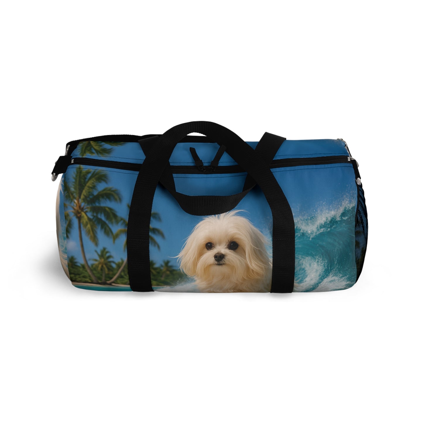 Tropical Duffel Bag - Perfect for Travel and Gym / Puppy Ariel the Surfer Dog