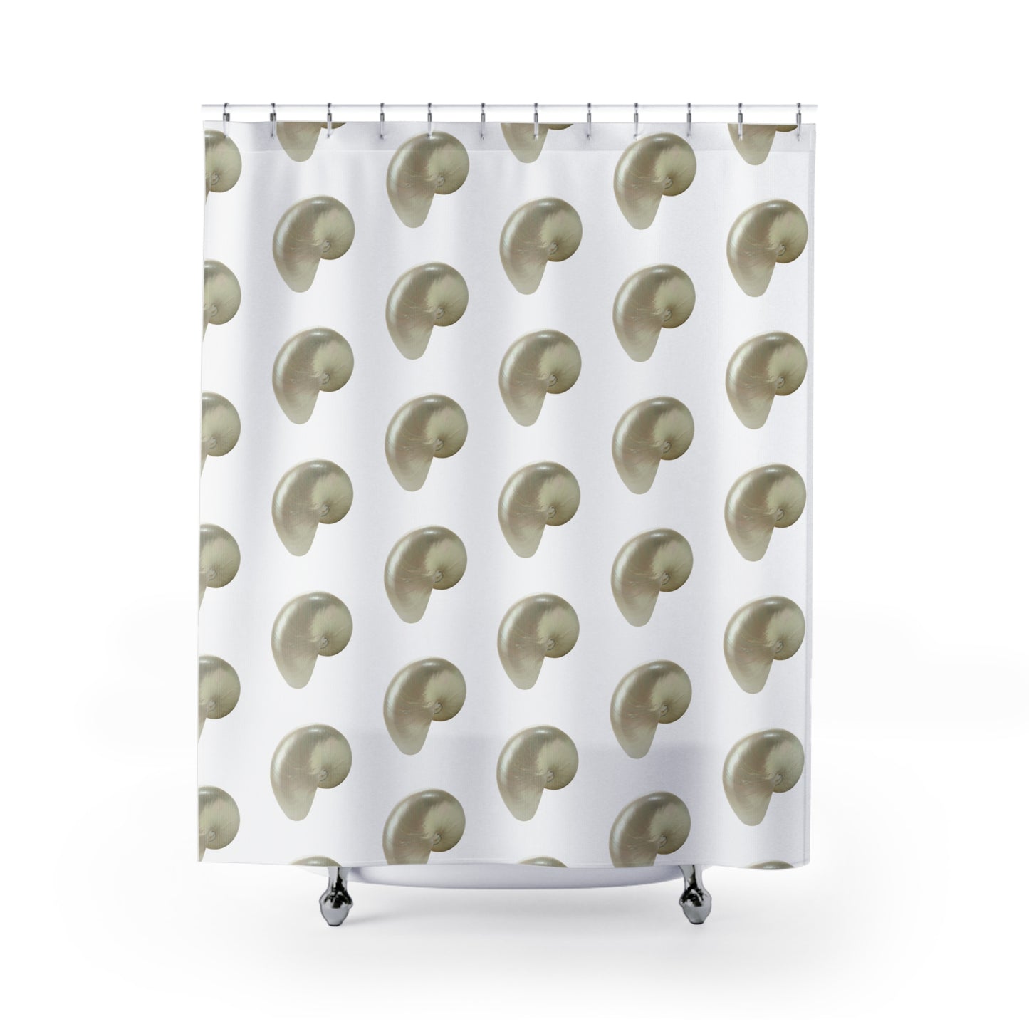 Tropical Shower Curtain - Ocean Bathroom Decor / White Nautilus Shell/White