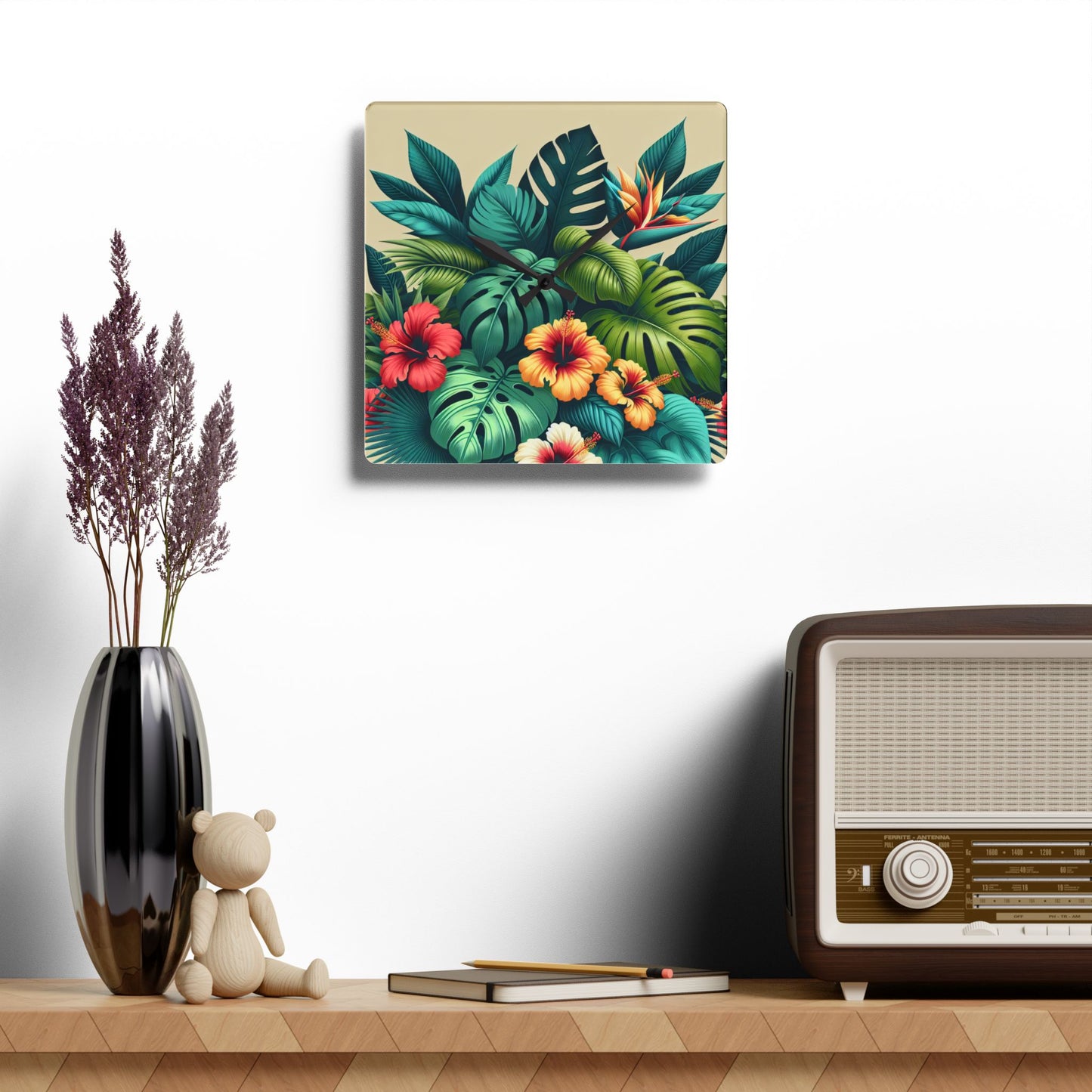 Acrylic Wall Clock, Exotic Flora