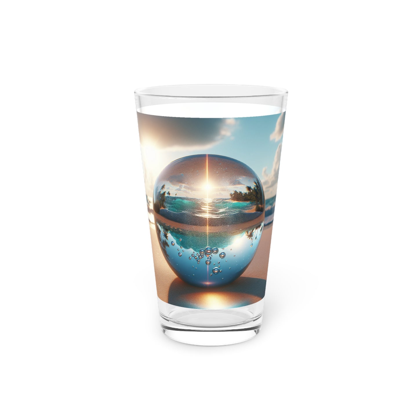 Pint Glass, 16oz - Beach Illusion Ball, Sunrise