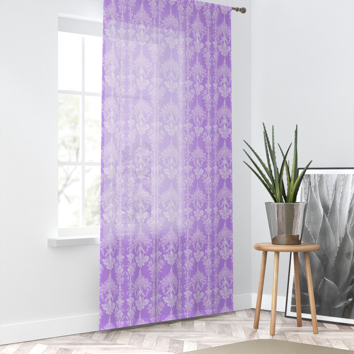 Pearl Lady Toile/Amethyst Semi-Transparent Window Curtain, 50" x 84" - Colorful Tropical Home Décor