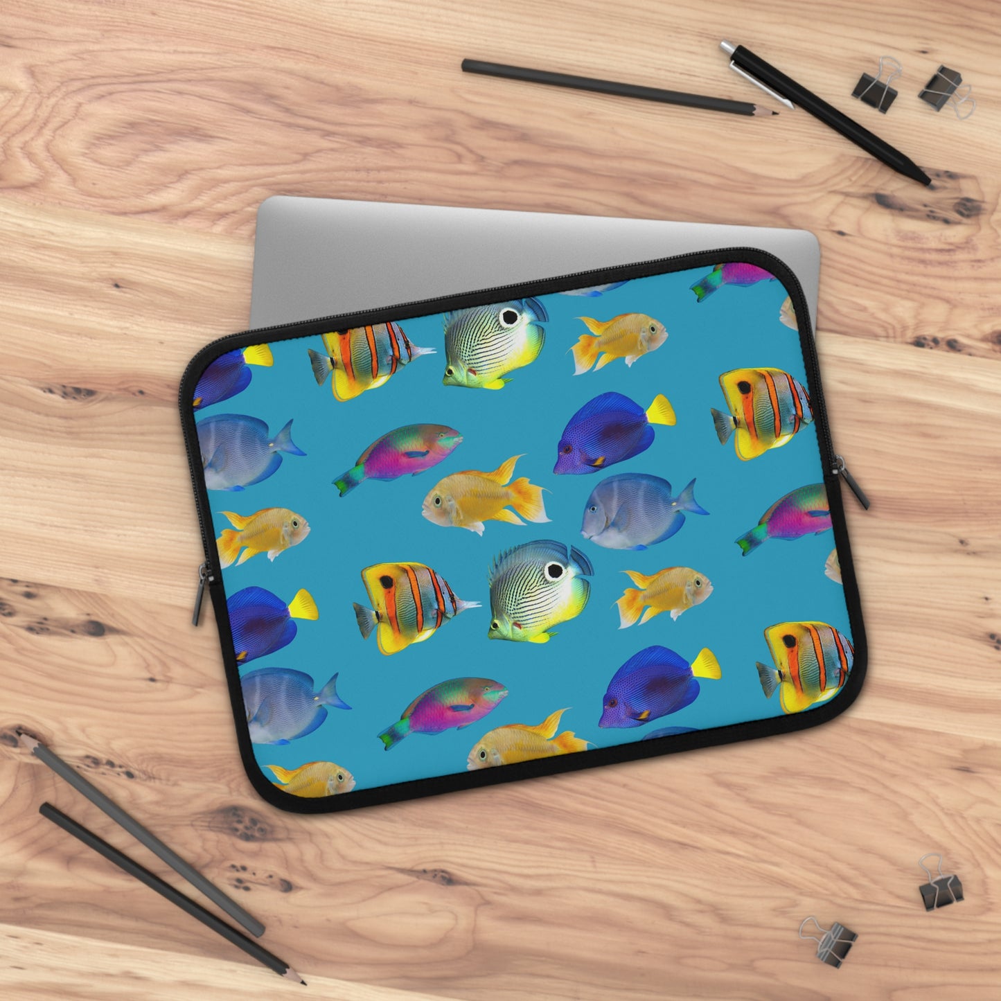 Tropical Laptop Sleeve, 5 Sizes - Perfect for Ocean Lovers & Students / School of Fish, Turquoise