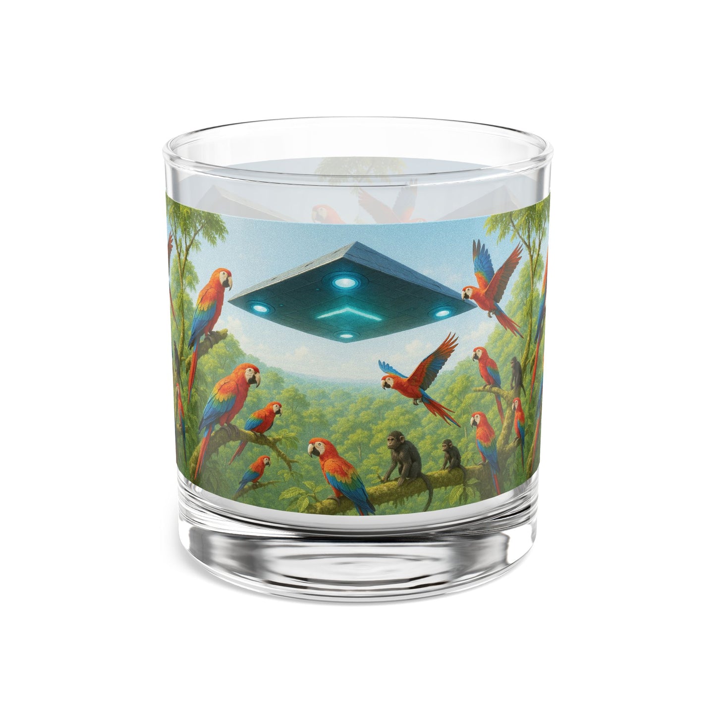 UFO and Macaws Rocks Glass - 10oz Colorful Island Design