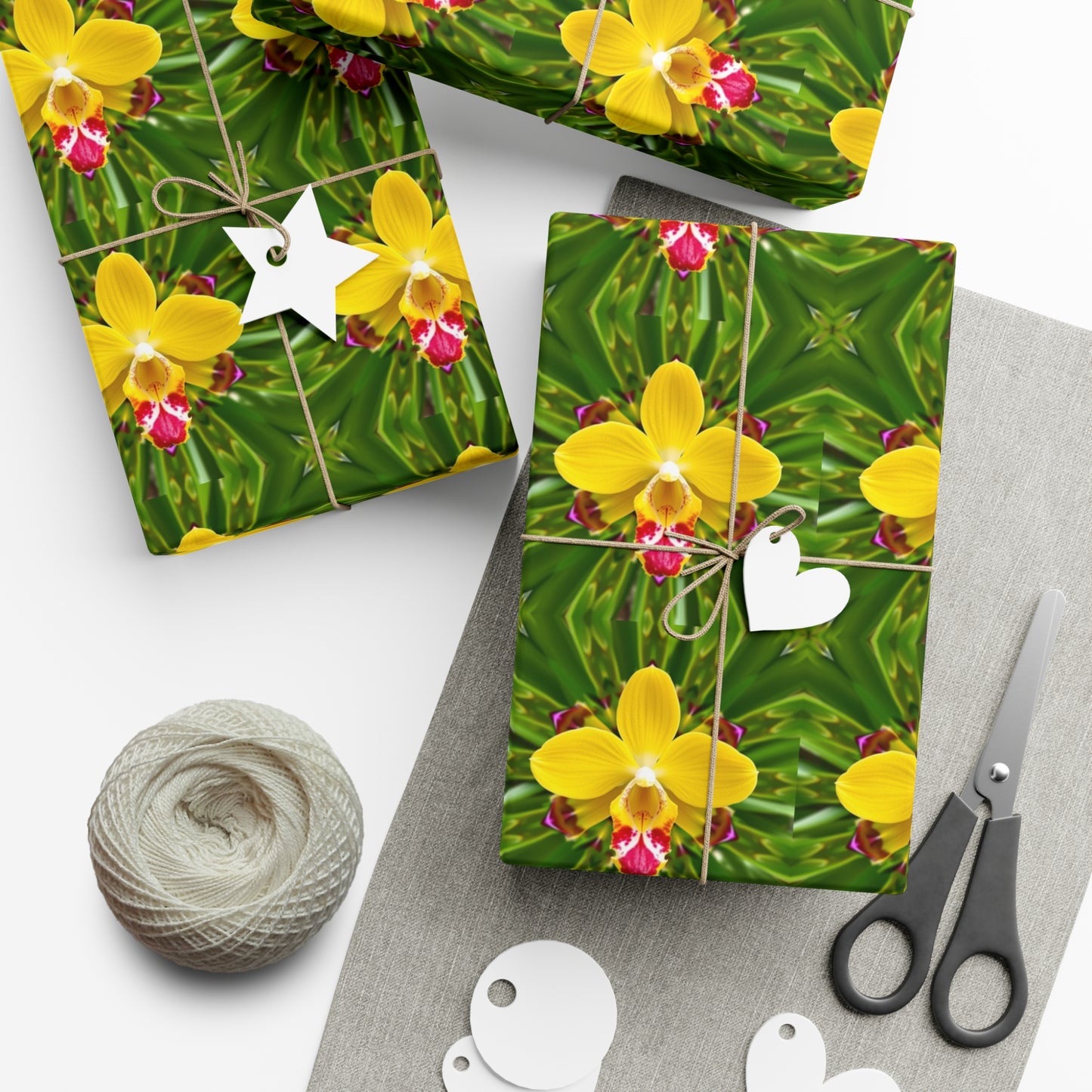 Gift Wrap Papers, Yellow Orchid Kaleidoscope