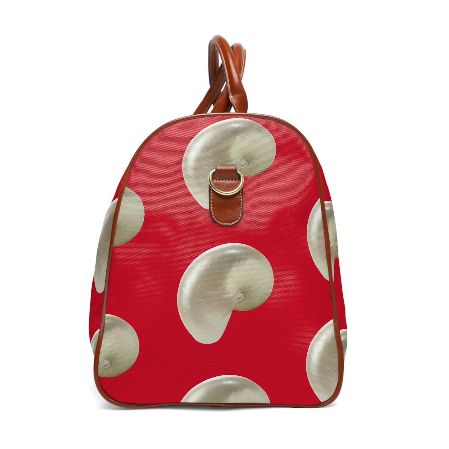 Tropical Waterproof Travel Bag - Perfect for Beach Getaways / Real White Nautilus Shells, Dark Red