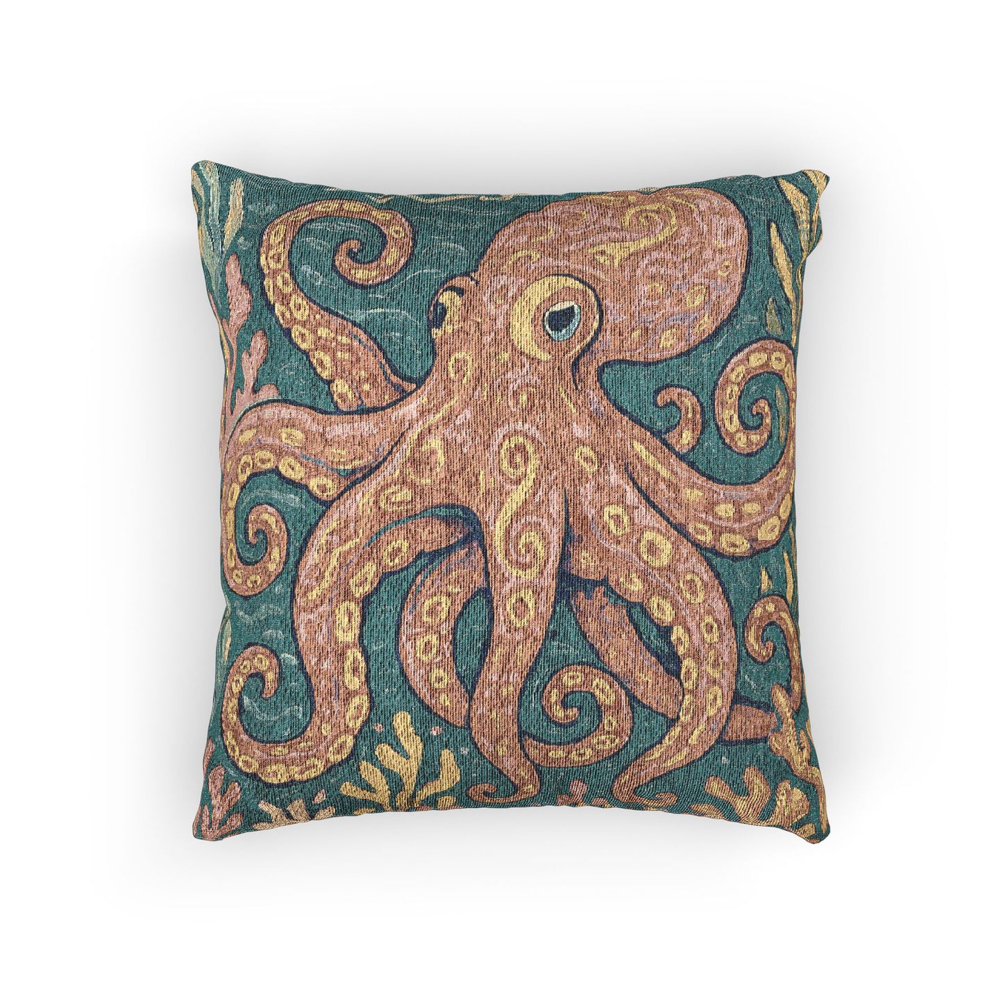 Woven Pillow, 17"W x 18"L ~ Octopus Kraken Joe, Red