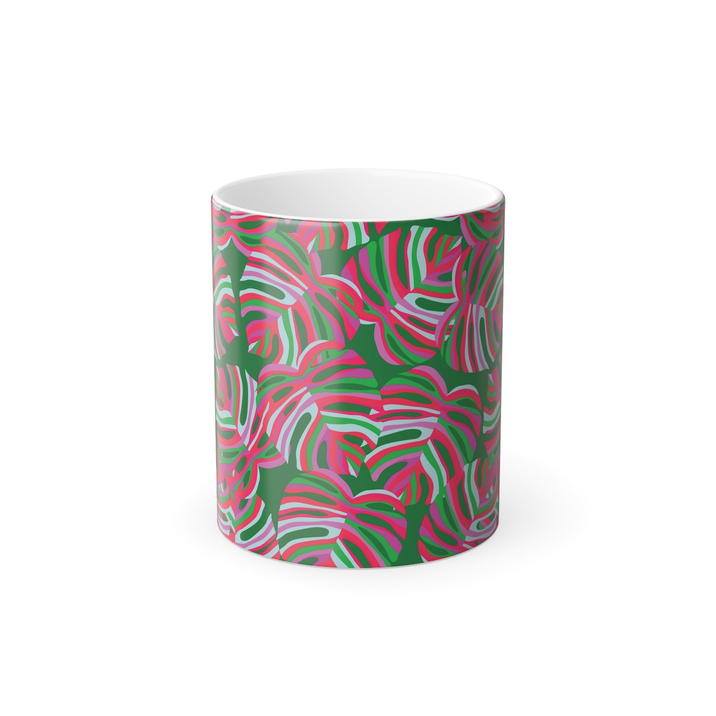 Color Morphing Mug, 11oz, Monstera Pink Pop