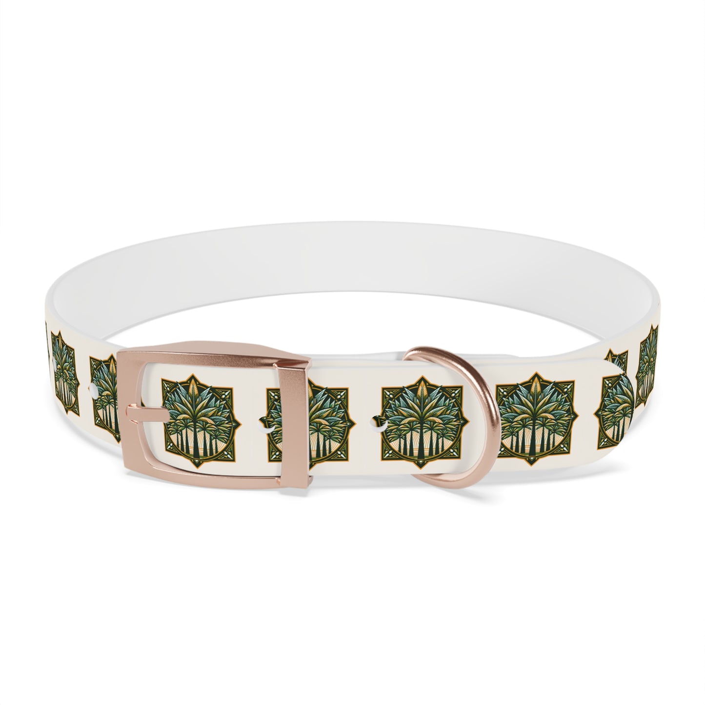 Dog Collar - Deco Palm Trees, Green/Brown