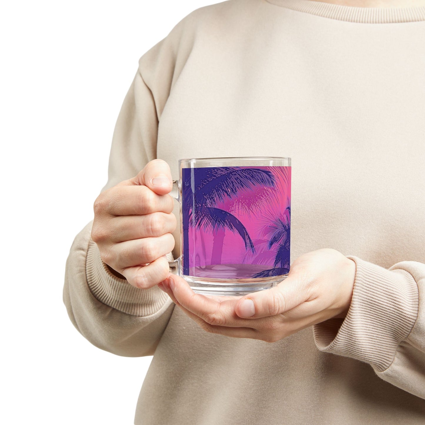 Tropical Glass Mug - 10oz Coffee Cup / Palm Glow Pop