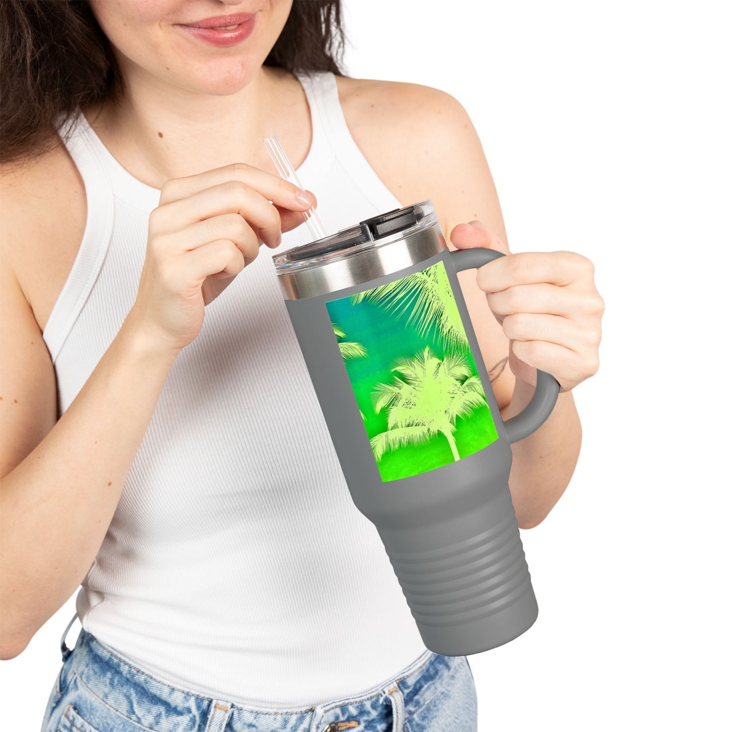 Insulated Travel Mug, 40oz / Palm Glow Green - Perfect for Outdoor Adventures